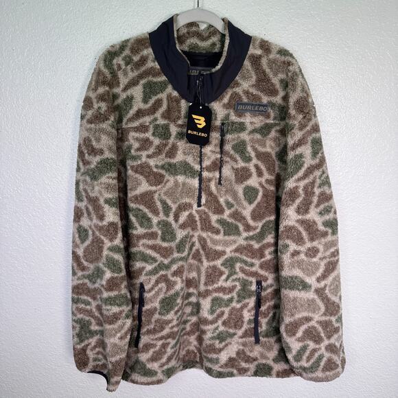 Burlebo Camo Sherpa Quarter Zip Mens 2XL Anorak Fleece Jacket Outdoors Hunt XXL